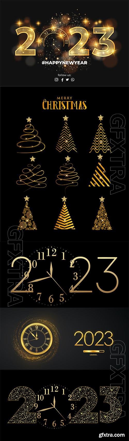 Happy new year 2023 and Merry christmas vector background