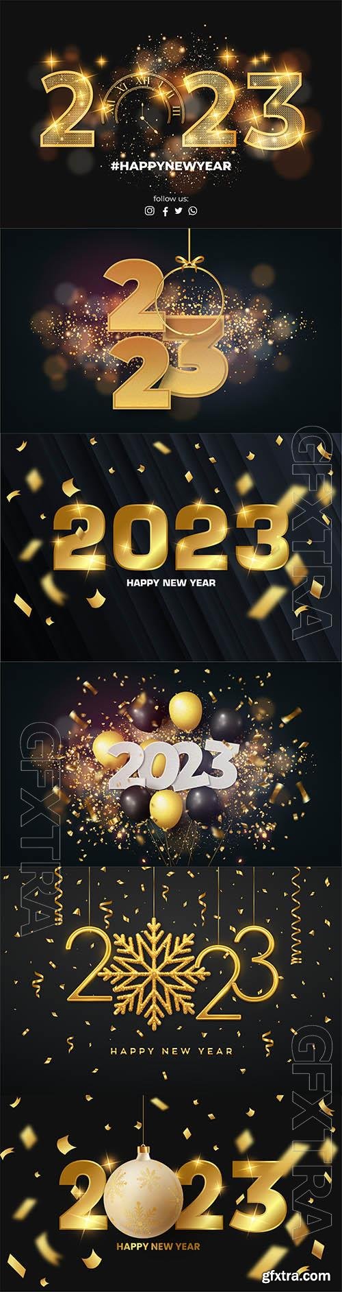 Happy new year black vector background with golden style