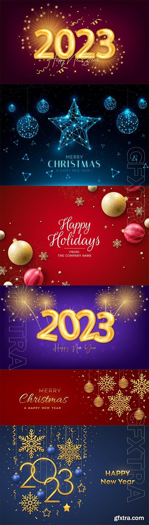 Christmas vector background with realistic decoration