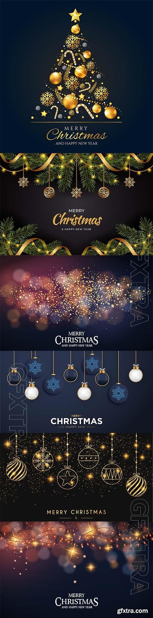 Elegant merry christmas vector background with golden balls