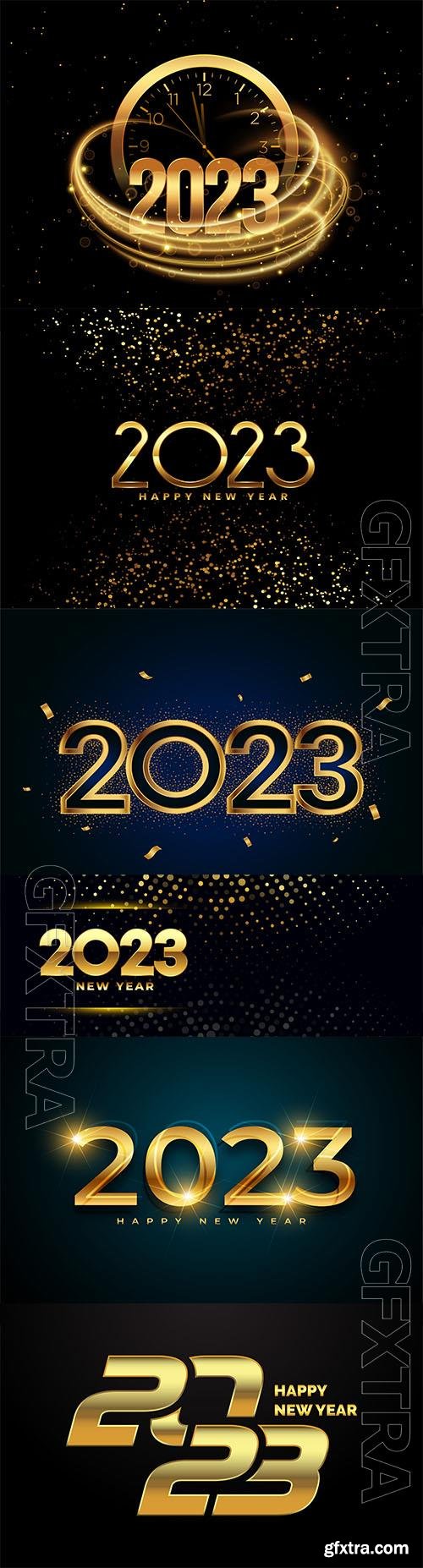 2023 new year wishes vector card with golden confetti and sparkle