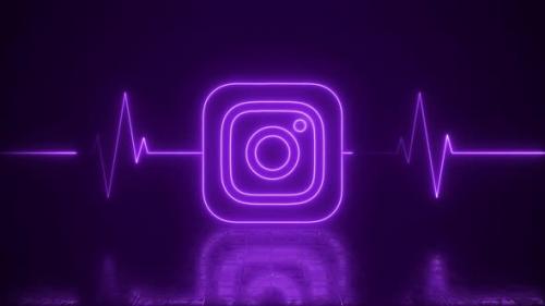 Videohive - Neon Instagram Logo With Heartbeat Line Life Support Loop Background - 41685251 - 41685251