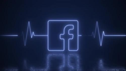 Videohive - Neon Facebook Logo With Heartbeat Line Life Support Loop Background - 41685292 - 41685292