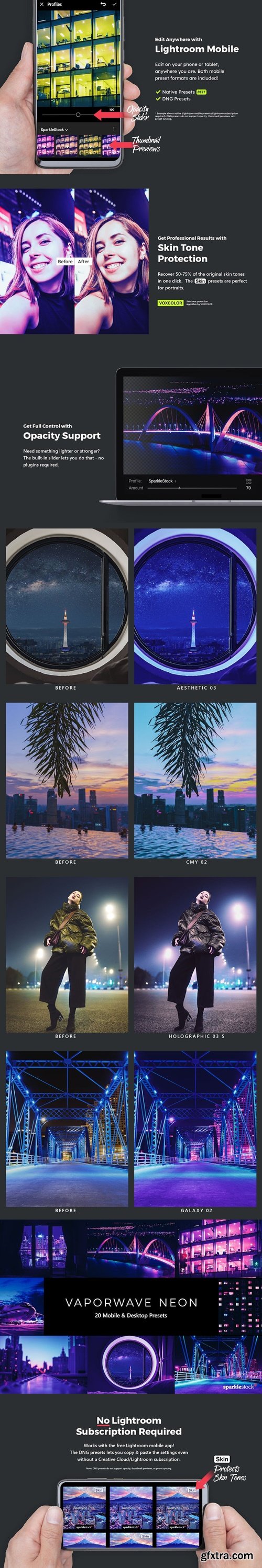 20 Vaporwave Neon Lightroom Presets & LUTs V72L6F7