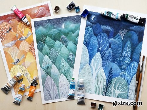 Watercolor Negative Painting: Learn and Paint a Fairy Forest.