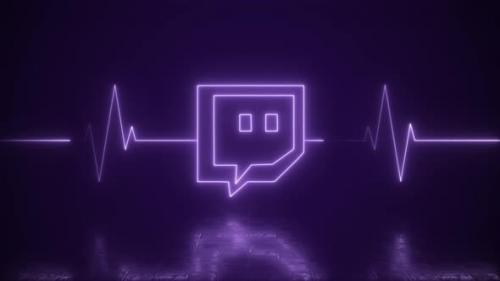 Videohive - Neon Twitch Logo With Heartbeat Line Life Support Loop Background - 41688321 - 41688321