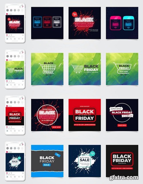 Flat elegant black friday social media post template background collection