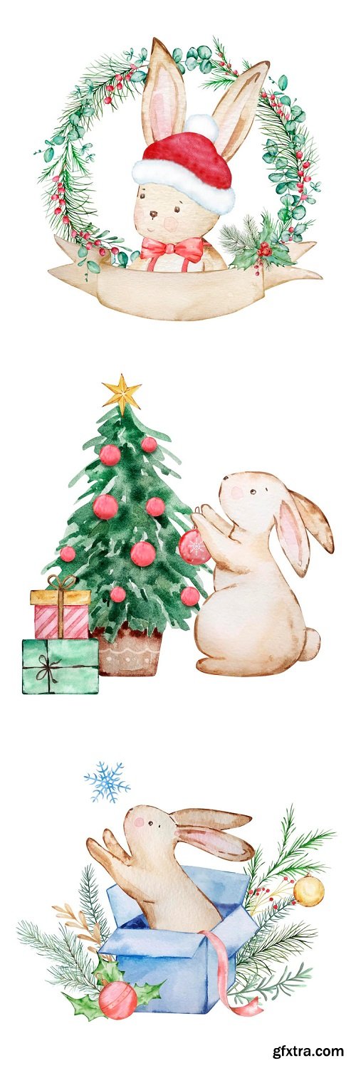 Watercolor christmas illustration rabbit