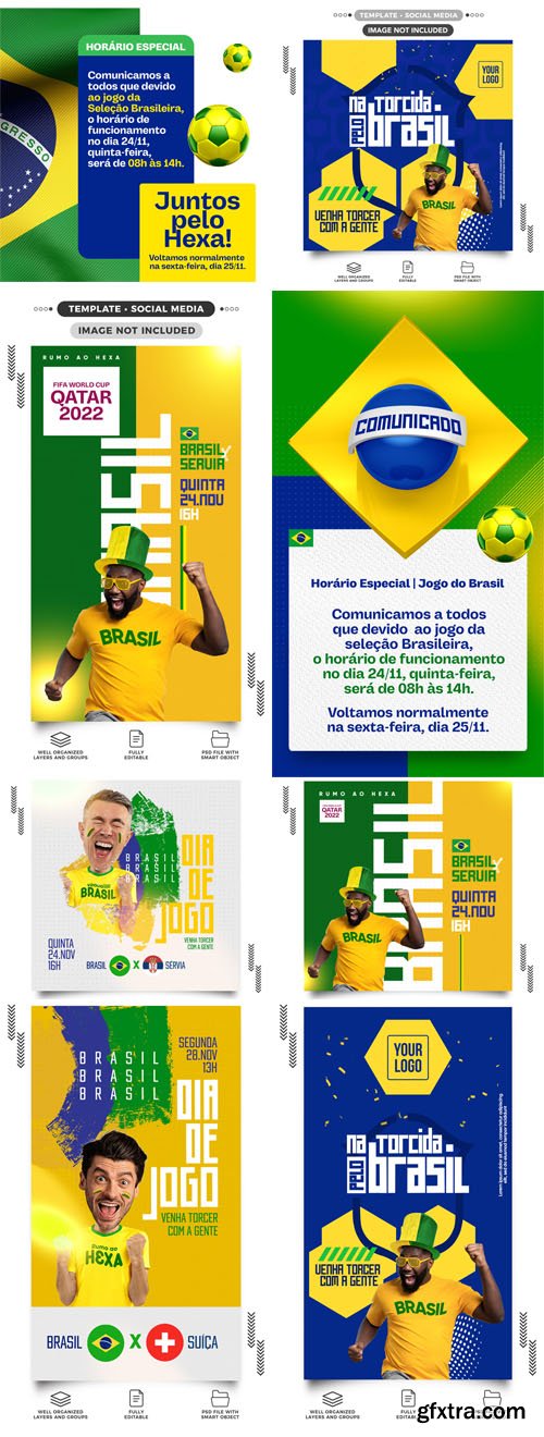 World Cup - Qatar 2022 - The Brazil Team - 20+ Social Media PSD Templates