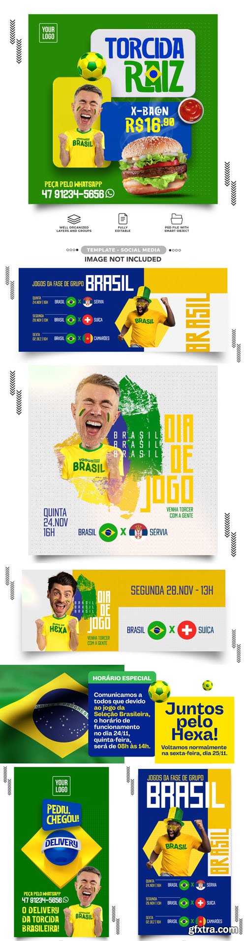 World Cup - Qatar 2022 - The Brazil Team - 20+ Social Media PSD Templates