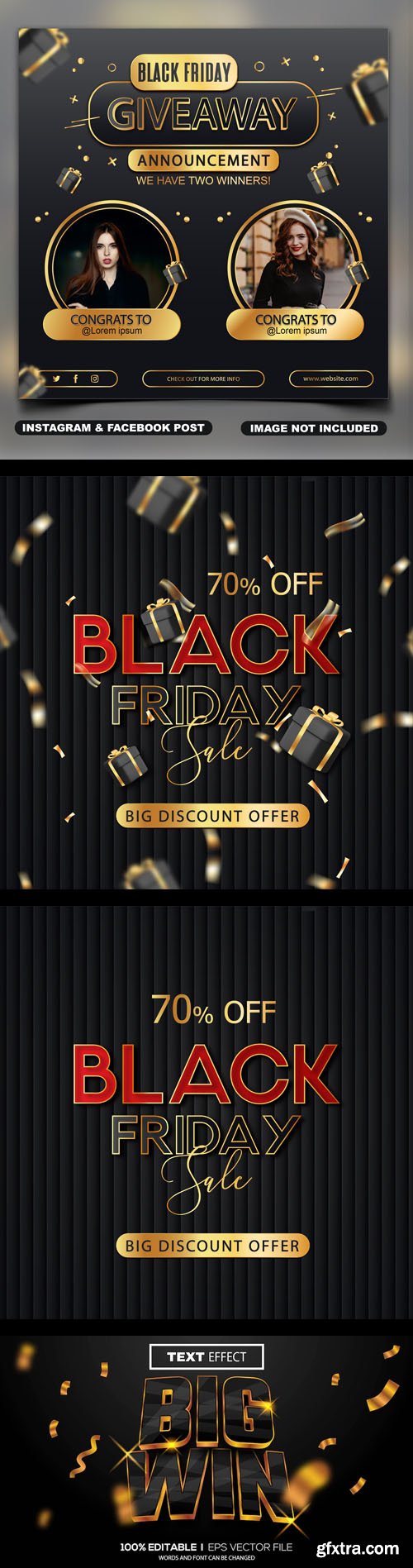 Black Friday - Best Luxury Gold Facebook & Instagram Post Vector Templates