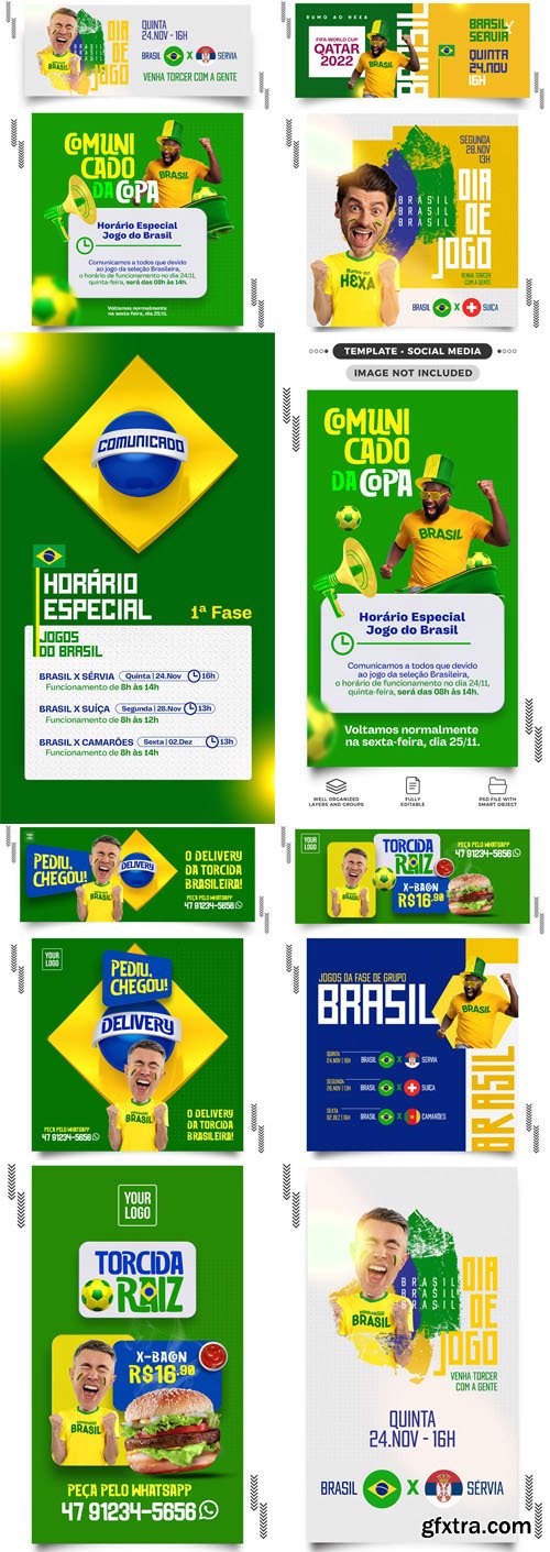 World Cup - Qatar 2022 - The Brazil Team - 20+ Social Media PSD Templates