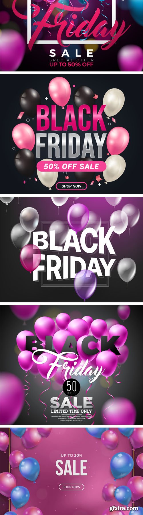 Black Friday Sales Backgrounds with Balloons - Vector Templates