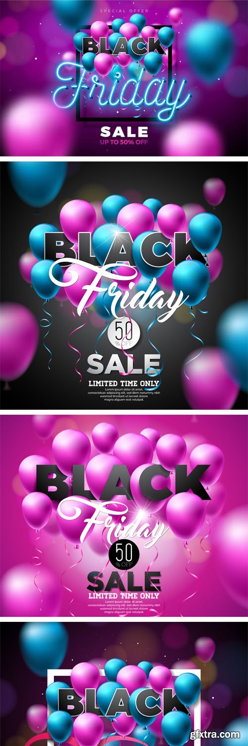 Black Friday Sales Backgrounds with Balloons - Vector Templates