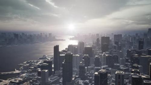 Videohive - Skyline Aerial View at Sunset with Skyscrapers - 41799201 - 41799201