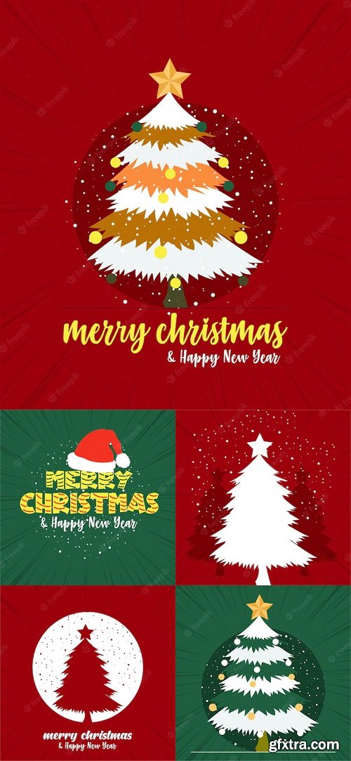 Flat merry christmas greeting cards