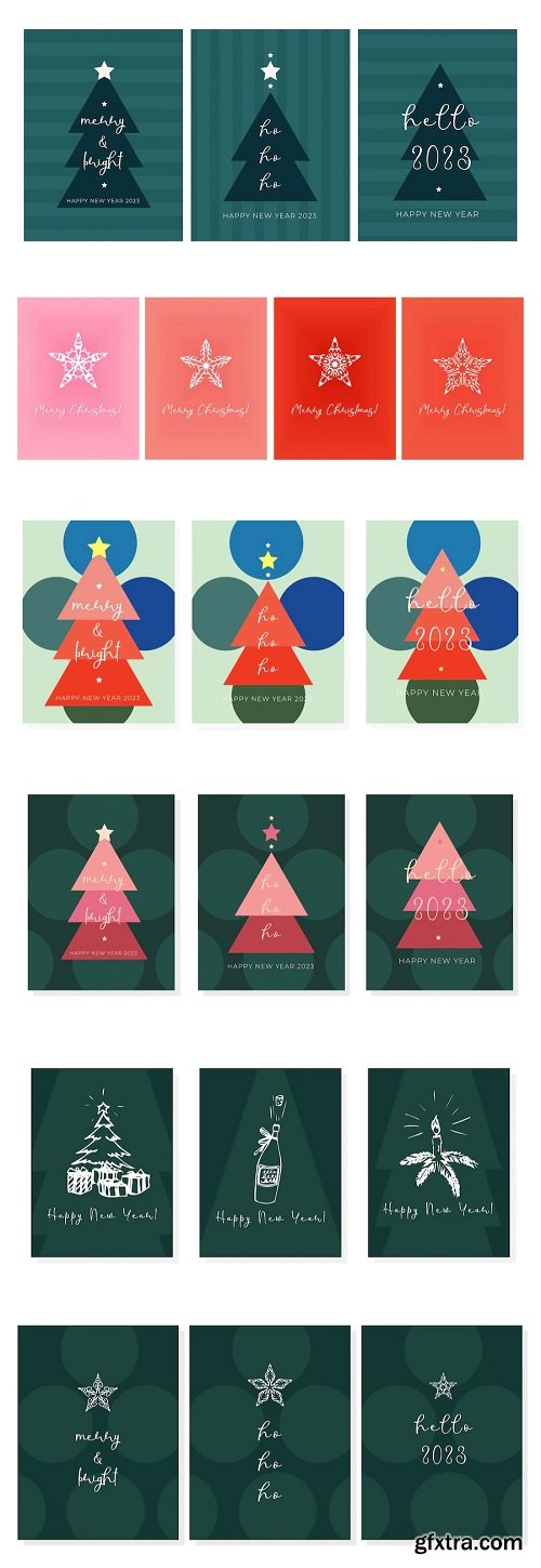 Set trendy happy new year greeting cards