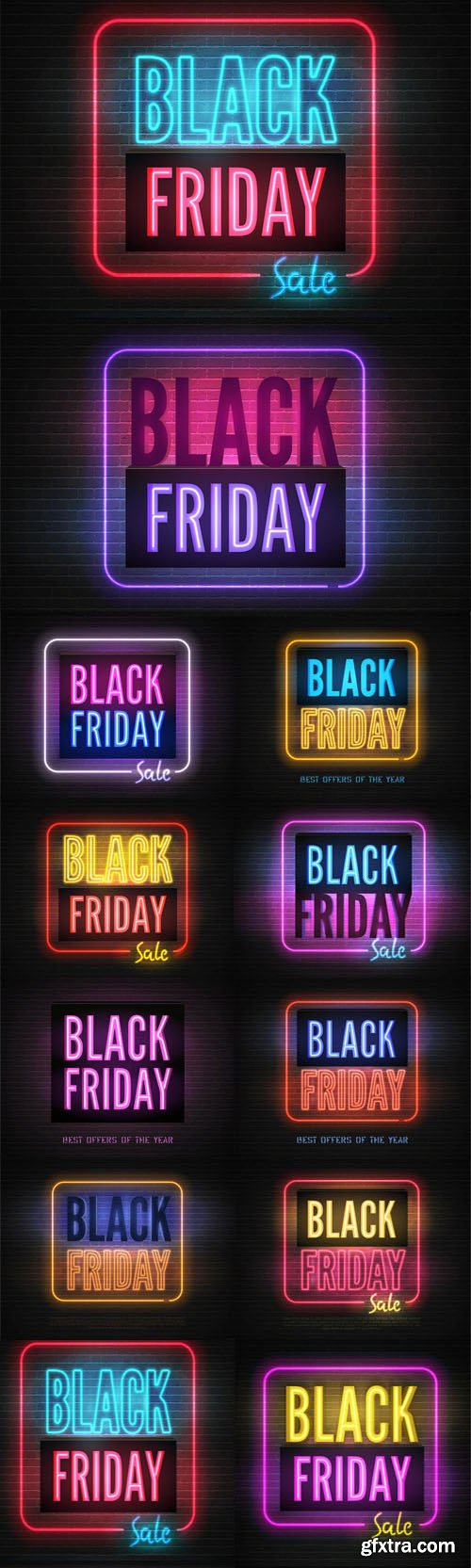 Black Friday - 10+ Neon Light Box Vector Templates Collection