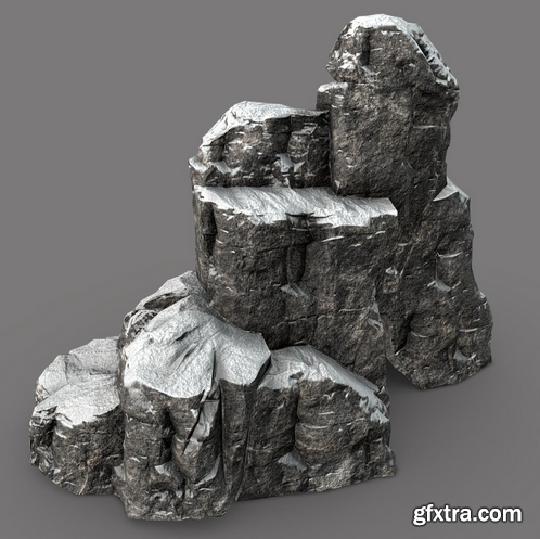Snowy Cliff Rock 001 3D Model