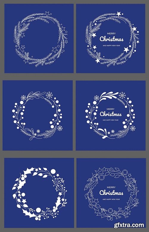 Christmas wreath with different plants. christmas cards. vector illustration