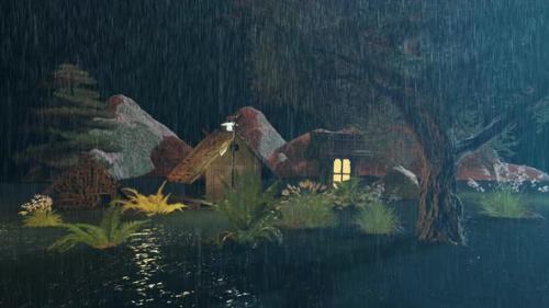 Videohive - The Rain Falls On The Small Village At Night - 41749068 - 41749068