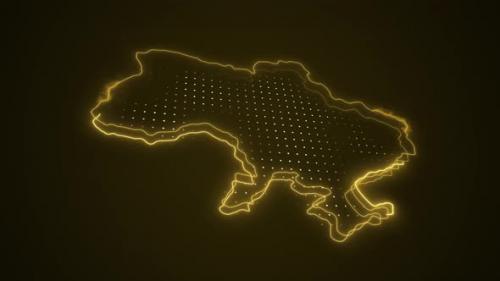 Videohive - 3D Neon Yellow Ukraine Map Borders Outline Loop Background - 41757151 - 41757151