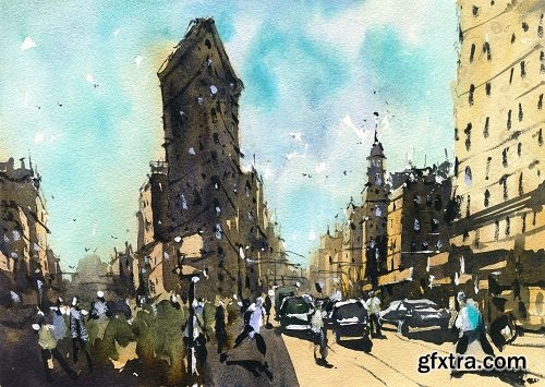 New York City Urban Landscape in Watercolour