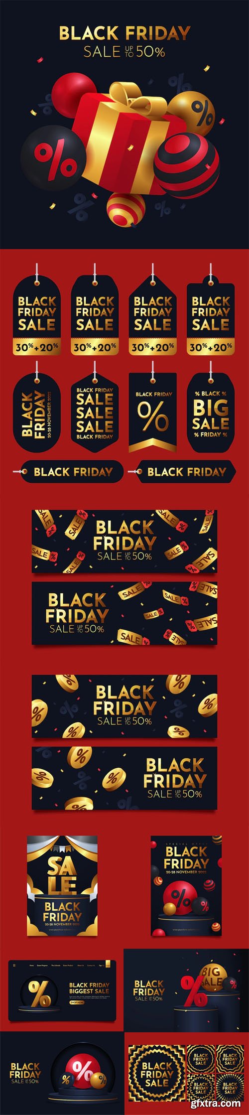 Black Friday - 10 Awesome Black & Gold Vector Templates Pack