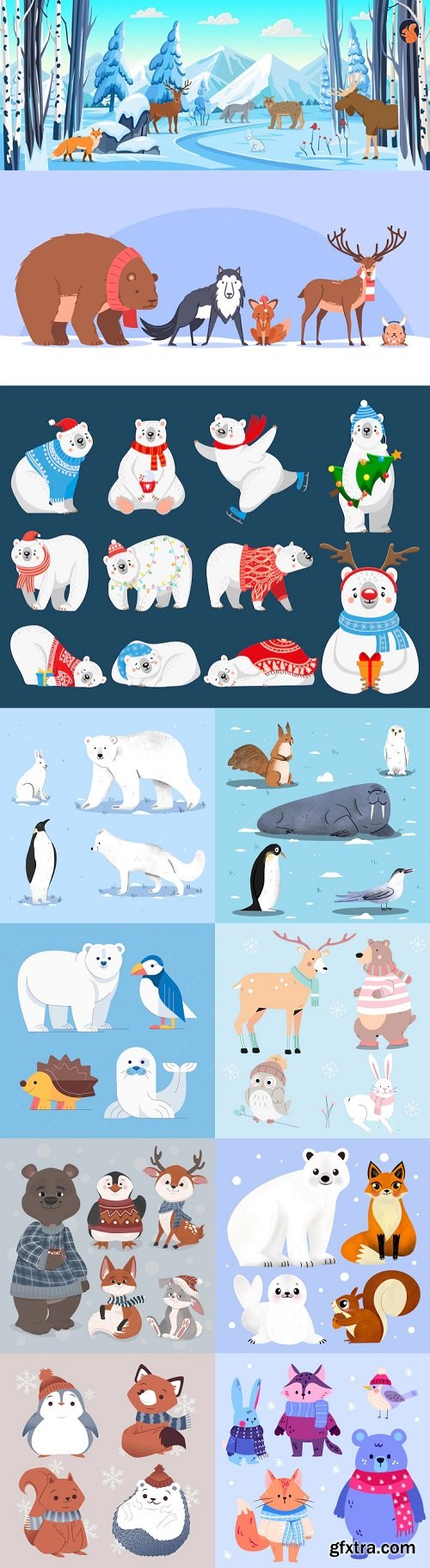 Hand drawn winter animals collection