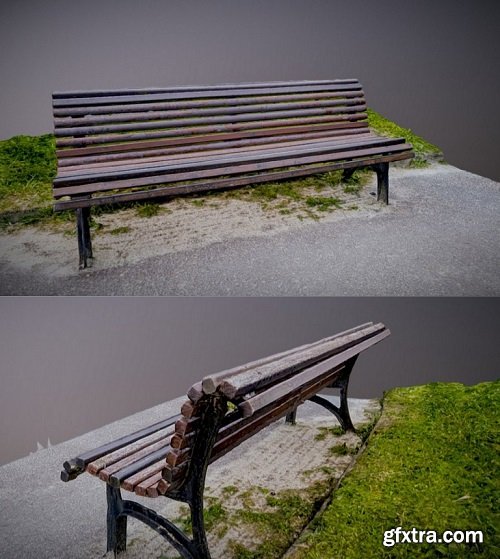 Street bench with sand and grass photogrammetry 3D Model