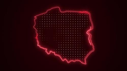 Videohive - Neon Red Poland Map Borders Outline Loop Background - 41756414 - 41756414