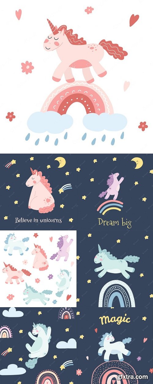 Cute unicorn flat style vector illustration