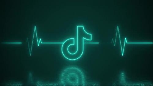 Videohive - Neon TikTok Logo With Heartbeat Line Life Support Loop Background - 41687828 - 41687828