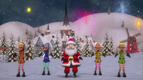 Videohive - Funny Santa Claus and Elfs are Dancing in the - 41807621 - 41807621