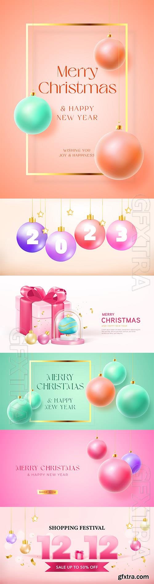 Happy new year and merry christmas banner, gift box christmas decorative design