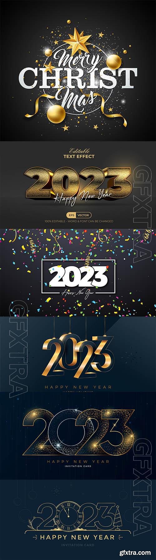 2023 illustration with gold lettering and party balloon on dark background