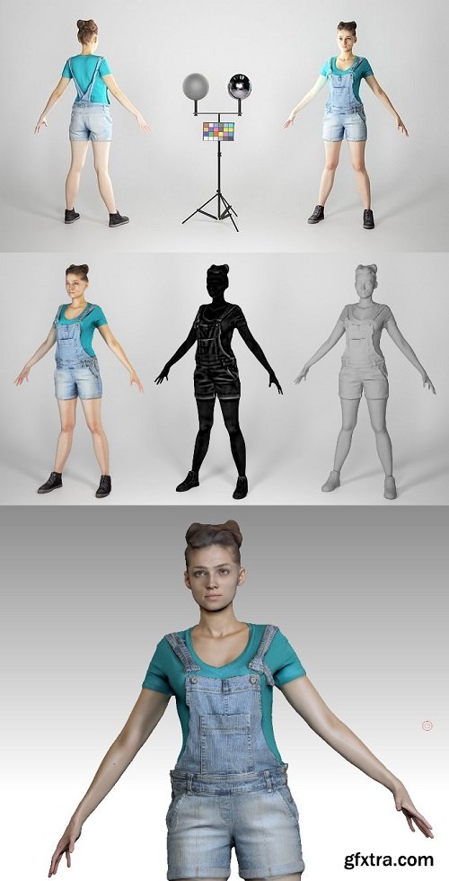 Pretty girl in denim in A-pose 191 3D Model