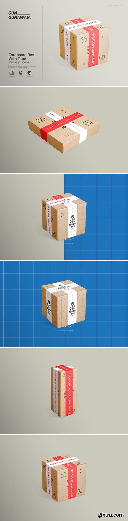 Cardboard Box With Tape Mockup GWHEBM6