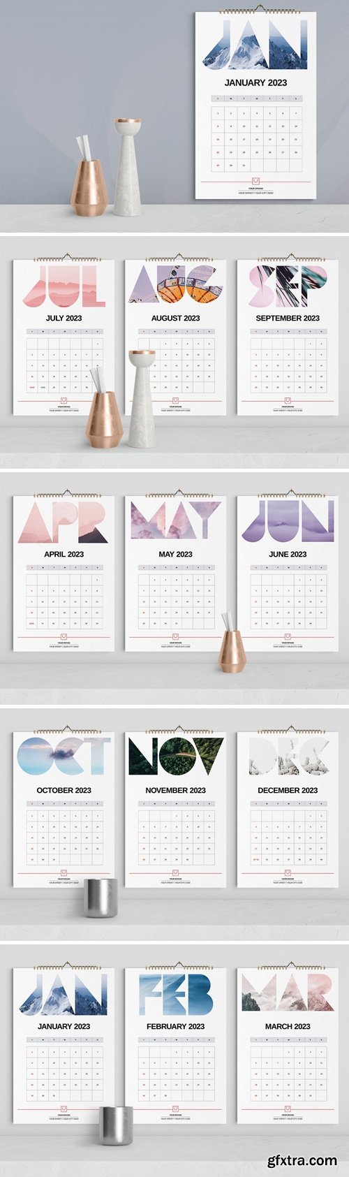 Typography Style Wall Calendar 2023 Template SCY5K3B