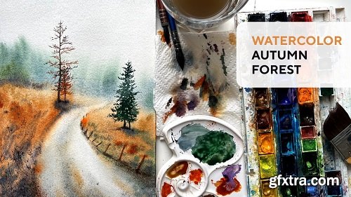 Autumn Foggy Forest using Granulated Watercolor