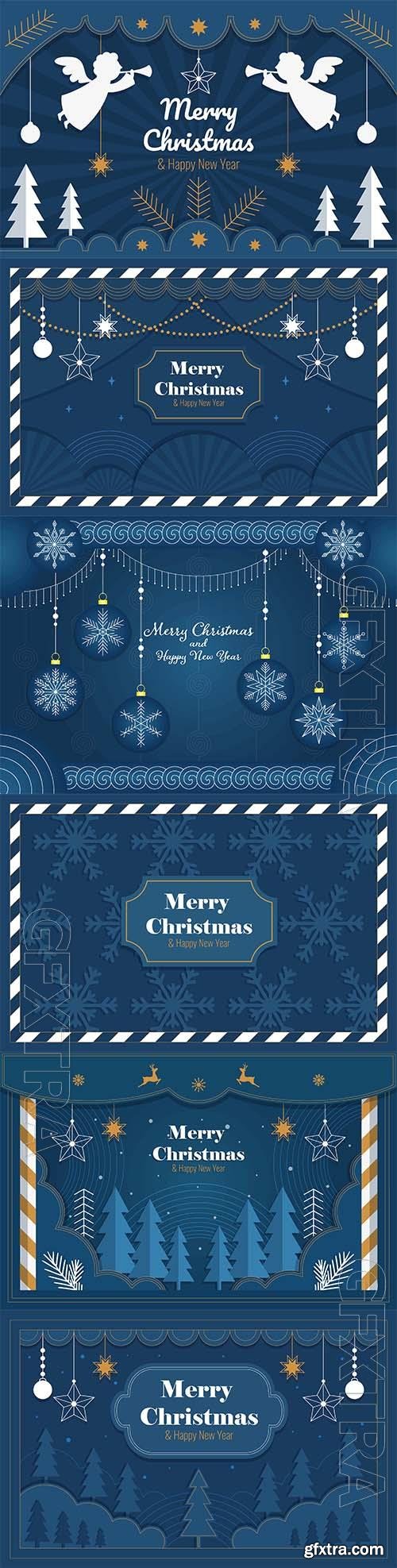 Merry christmas and happy new year banner with toys snowflakes and abstract objects