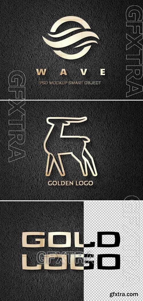 Logo Mockup with Embossed Gold Effect on Leather 427281728