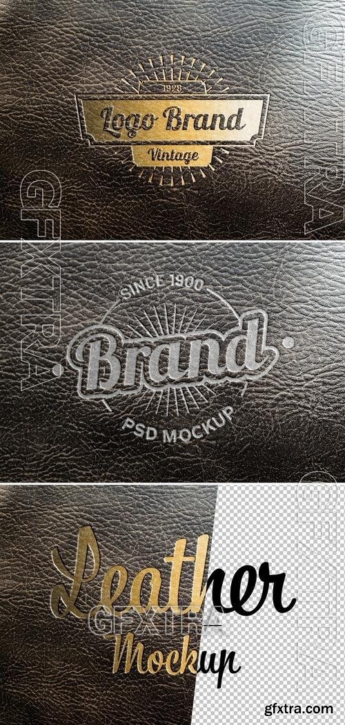 Logo Mockup with Debossed Gold Effect on Leather Texture 427281879