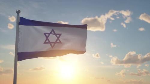 Videohive - Israel Flag on Pole Waving in the Wind Sky Background - 41834569 - 41834569