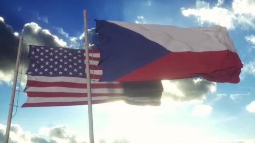 Videohive - Czech Republic and United States Flag on Flagpole - 41834621 - 41834621