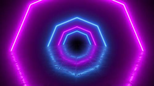 Videohive - Pink and Blue Neon Tunnel Octagon Shaped Figures Wallpaper Background - 41869281 - 41869281