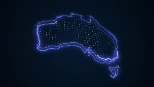 Videohive - 3D Neon Blue Australia Map Borders Outline Loop Background - 41886000 - 41886000