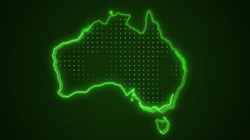 Videohive - Neon Green Australia Map Borders Outline Loop Background - 41886005 - 41886005