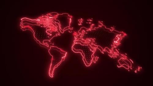 Videohive - 3D Neon Red World Map Borders Outline Loop Background - 41886375 - 41886375