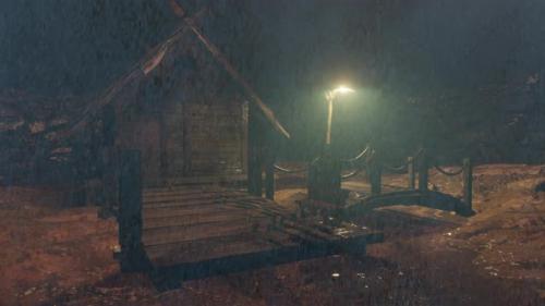 Videohive - Rain Falls At Night On The Stilt House, Rain Falls In The Garden - 41895083 - 41895083